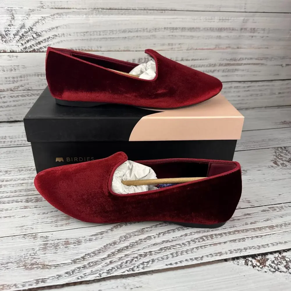 Birdies The Heron Womens 8.5 Slip On Flats Garnet Red Velvet